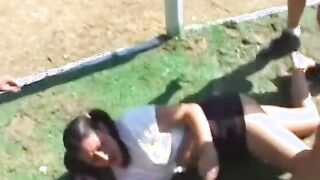 Sexual young thot blows 2 rough dicks while getting plowed
