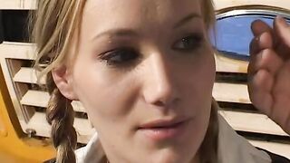 2 vulgar teachers make sandwich with vulgar student near the bus parking