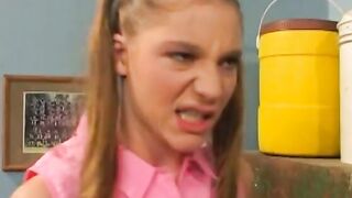 Barely legal hoe blows on 3 rough dicks at the same time