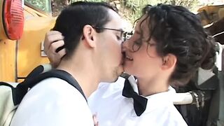 Professor wraps her crazy hot lips around a young studs rough penis then fucks