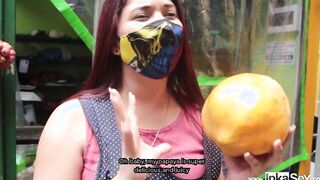 Long-butt Hispanic sells fruit inside the market, and they end up eating her forbidden "fruit".