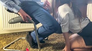 my homemade secretary giving the boss a head under the desk