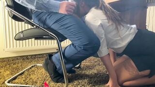 my homemade secretary giving the boss a head under the desk