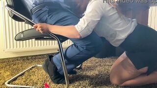 my homemade secretary giving the boss a head under the desk