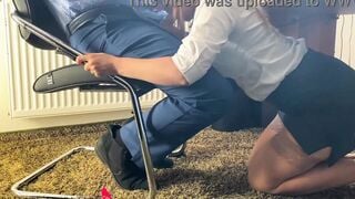 my homemade secretary giving the boss a head under the desk