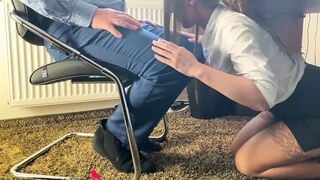 my homemade secretary giving the boss a head under the desk
