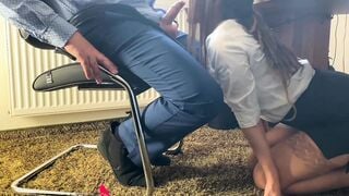 my homemade secretary giving the boss a head under the desk
