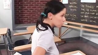 18 Year Old-aged skank blows her teachers rough dick inside the classroom then fucks