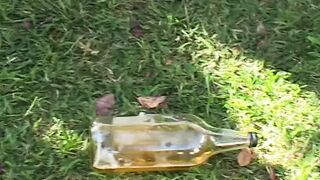 Blonde whore bends over to suck a penis and at the same time to got it
