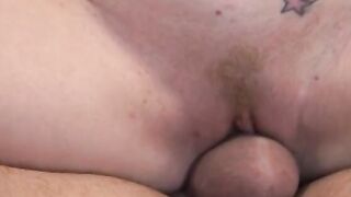 Big Boobed dark haired gets naked then ride mature dude's dick until he creams into her face