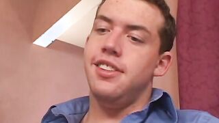sexy student into fishnets sucks a young bro's long pole then fucks on couch