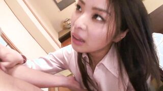 Young Japanese lawyer has sex with client into the office and lets him come on her