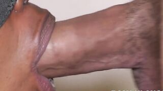Huge white dick jizzes inside african hoe mouth and drink
