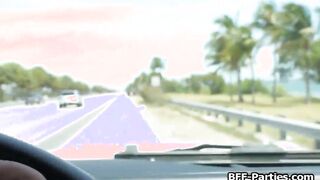 Fucking 3 hitchhiking girlfriends into a row