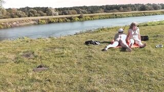 Wild beach. Nudist beach. Public on bank of river gf fucks doggy style super sexy hot mom Frina. Oudoor. Ouside. Nude into outside. Sex into outdoors