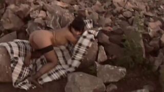 Dark Hair Angie Mojadp solo masturbates with long dildos # one