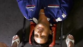2 service technicians drill stunning dark hair inside the garage