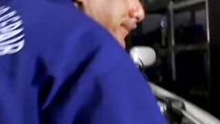 2 service technicians drill stunning dark hair inside the garage