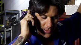 2 service technicians drill stunning dark hair inside the garage