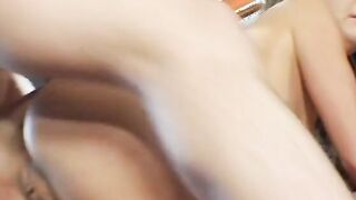 Bombshell into pink bikini offer fellatio then gets anal fucking by hunk