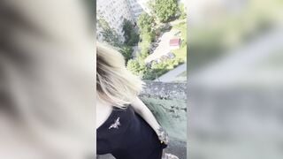 Squirting on a outdoors balcony!