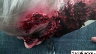 sexy zombie satisfies the gash between her legs!