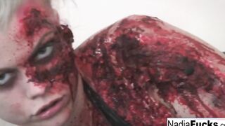 sexy zombie satisfies the gash between her legs!