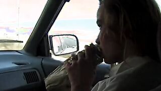 Guy picks up a young bimbos with his vehicle and takes her home to use as