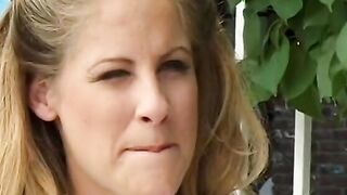 Blonde tries to ace the test ride a huge dick of her professor poolside