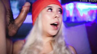 Blonde with angelic face blows her uncle's rough penis inside outdoors cam performance