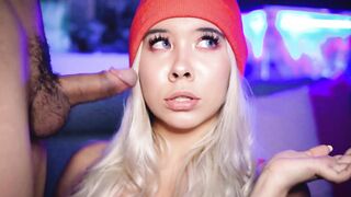 Blonde with angelic face blows her uncle's rough penis inside outdoors cam performance
