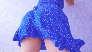women teases her crazy sexy pink twat from under the skirt, shakes her juicy booty and ejaculates