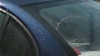 Pony tailed coed fucks hunk outdoor