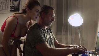 Gf with huge titted riding grandpa penis she gets screwed rough and takes humongous jizzed
