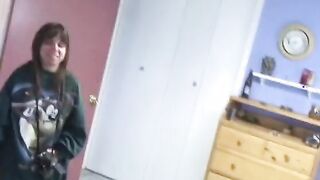Dark Haired with perky hooters gets banged doggy style on bed