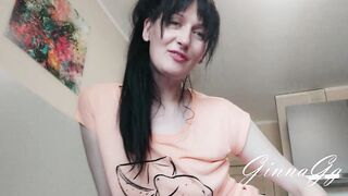 Testing a new dildo and squealing from the tickling, but switching to another mode, I get satisfaction into my lingerie and my fluffy twat was satisfied. vulgar babe mom GinnaGg