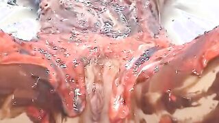 Babe blond gets fuck and smeared with edible paint by next door