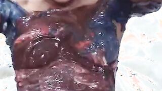 Babe blond gets fuck and smeared with edible paint by next door