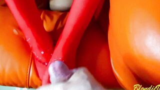 Red sock huge dick cum on toes