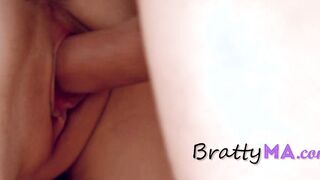 Tight lipped step MILF ride son after a strokes