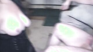 goddess with dark hair has her snatch eaten by man while friends view on