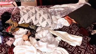 Amoul Solo, 875 - Final - White Hoe inside Beaded Dress, Satin, G-String, Tights, Heels, Fucking, Head, Rim Job, Masturbation, Sex-Dildos