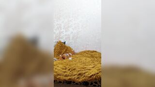 Masturbating and blowing sex toys.