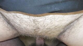 Freaky stepmommy with a long boobies and very unshaved snatch allow me to cum into her