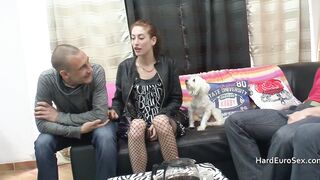 Thin ginger has a foursome with anal
