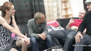 Thin ginger has a foursome with anal