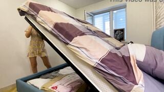 Son (stepson) took advantage of the helplessness of the Stepmother stuck under the bed