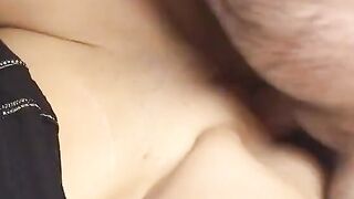 Lucky bushy dude blows and fucks the bald cunt on this perky tit teenie