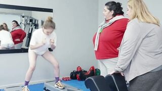 VERY HUGE BBW lesbians sharing young women inside gym