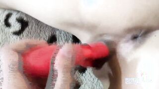 I am pleasuring her cunt as i only can and cum on her back